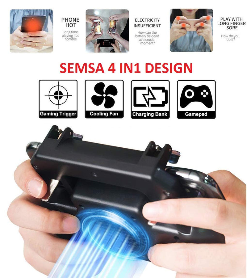 GameCorfara Mobile Game Controller for PUBG 4-in-1 Upgrade Version Cool Phone Holder Gamepad Shoot and Aim Trigger Joystick Physical Buttons Phone Cooling Pad Power Bank(4000Mah)