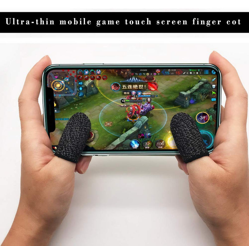 20 pcs Finger Sleeves for Mobile Gaming, Thumb Sleeves Breathable Anti-Sweat Gaming Finger Seamless Touchscreen Mobile Game Controller Finger Covers for Mobile Phone Games (Black White Grey)