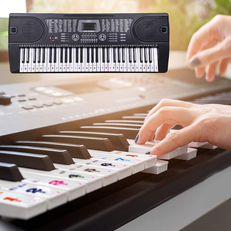 Black Figure Piano Keyboard Stickers Transparent Removable for 88/61/54 Keys, for Kids Learning Piano, Leaves No Residue (61 keys colours)