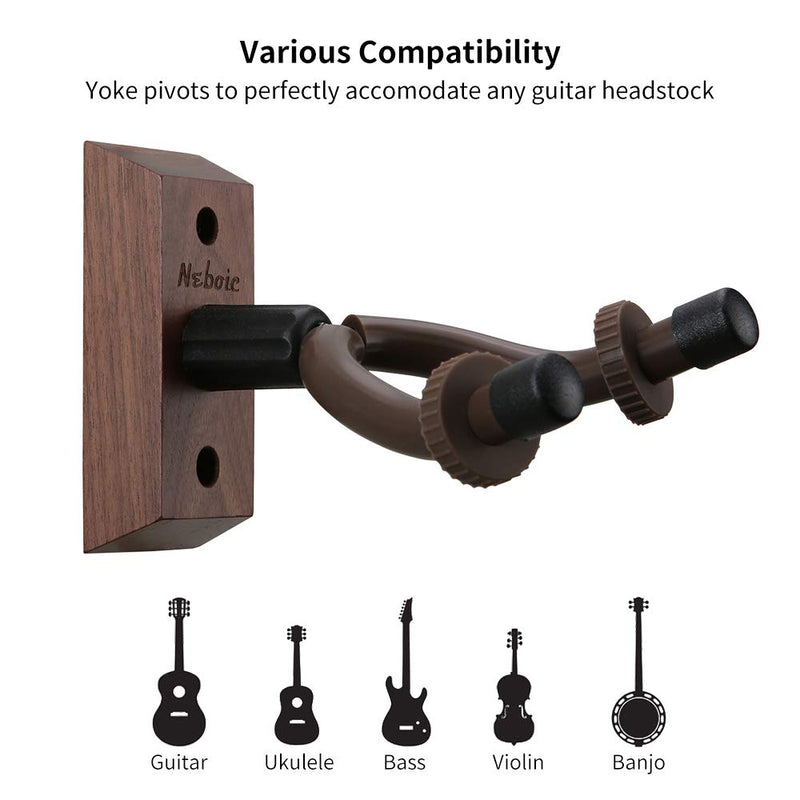 Guitar Wall Mount, Neboic Hard Wood Guitar Wall Hanger, Black Walnut Guitar Hook, Guitar Accessories for Acoustic Electric Bass Ukulele Guitar Holder, Stand… (Black Walnut)