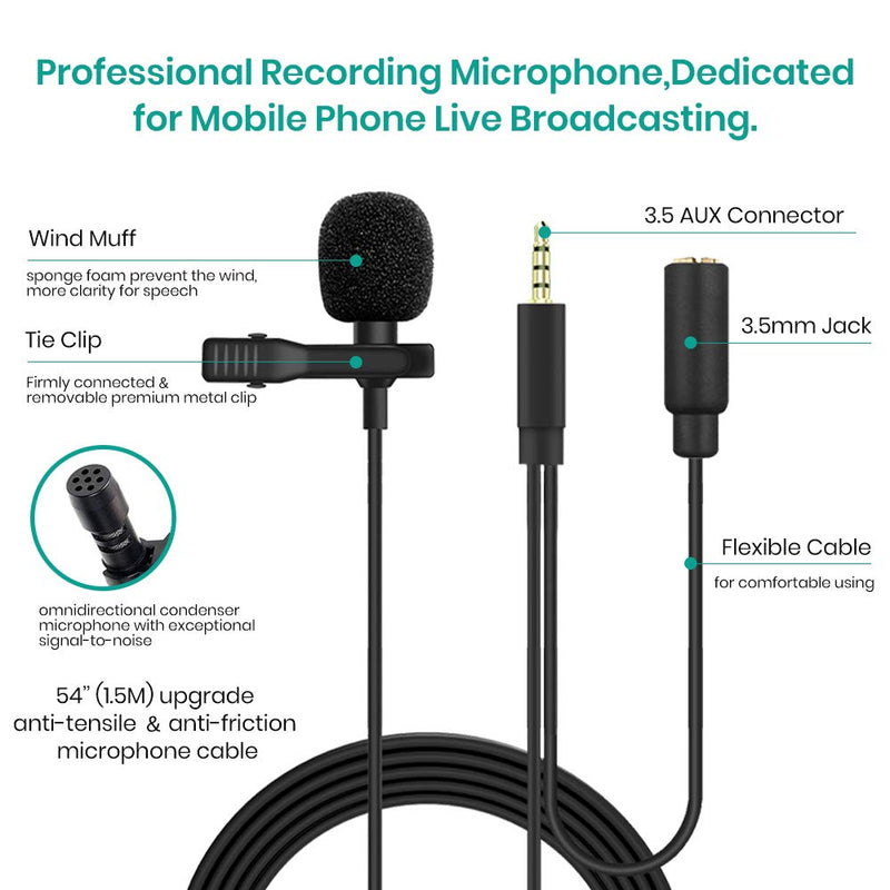 [AUSTRALIA] - MeloAudio Lavalier Lapel Microphone with Headphone Monitoring, 3.5mm Clip-on Omnidirectional Condenser Mic for Podcast Youtube Interview Vlogs Video Recording Android iOS Windows, Noise Cancelling Mic 