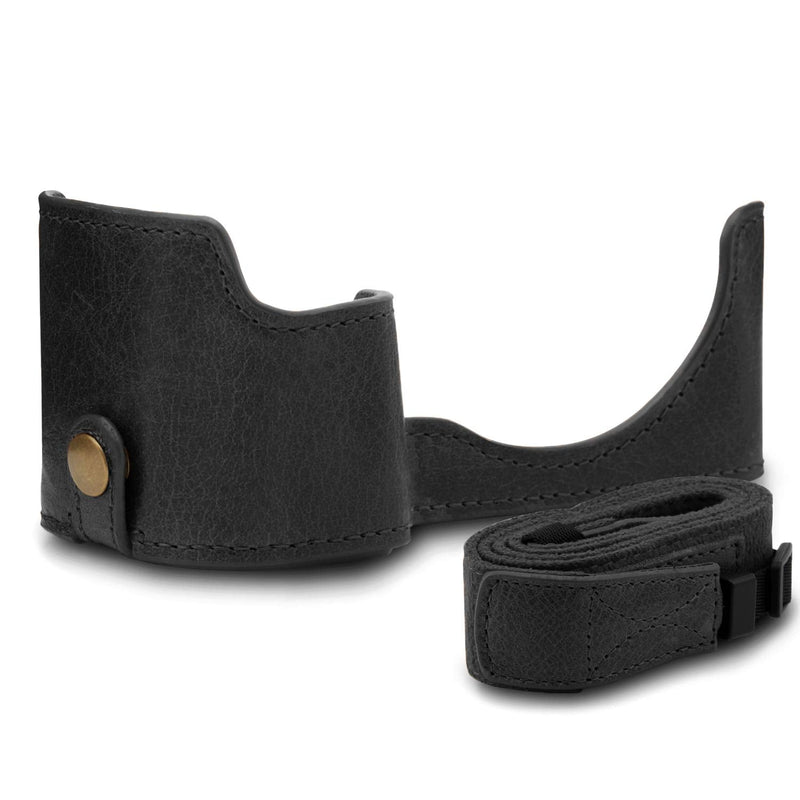 MegaGear Ever Ready Genuine Leather Camera Half Case Compatible with Sony Alpha A6100, A6400 Black