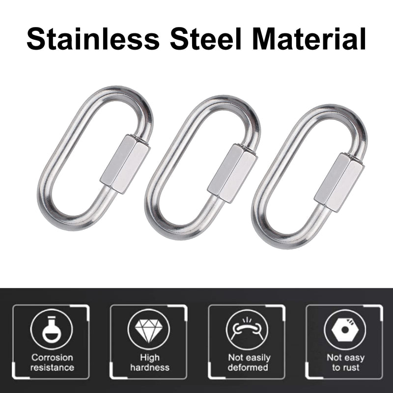 INCREWAY 6 Pcs M5/0.2" 304 Stainless Steel D Shape Locking Carabiner Quick Link Chain Connector Keychain Buckle