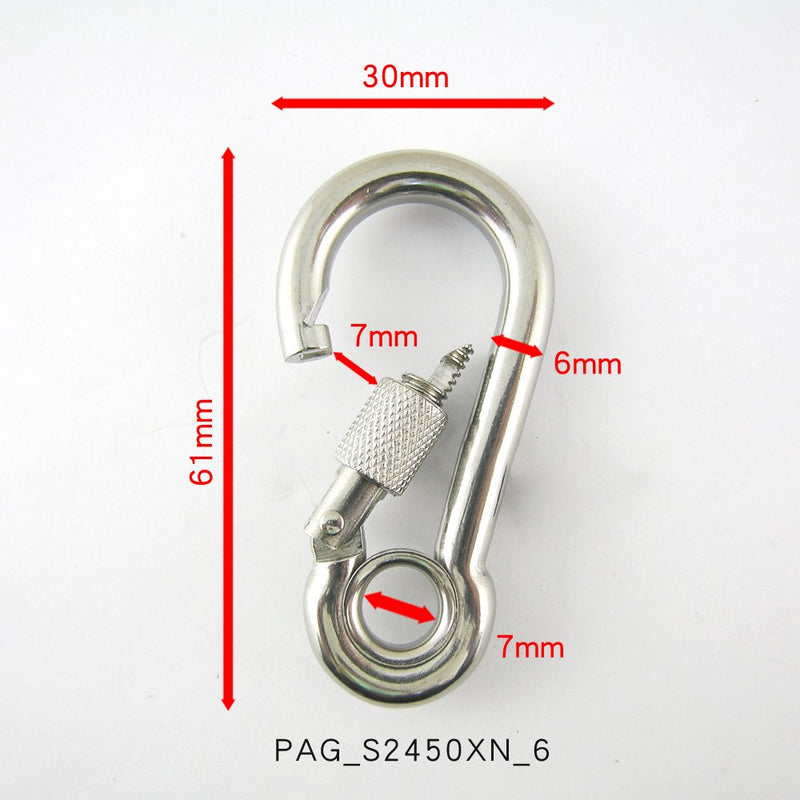 PROTEUS Stainless Steel Spring Snap Hook, Link, Hook, Clip, Carabiner with Eyelet and Screw Lock, Pack of 5 2" (5CM)