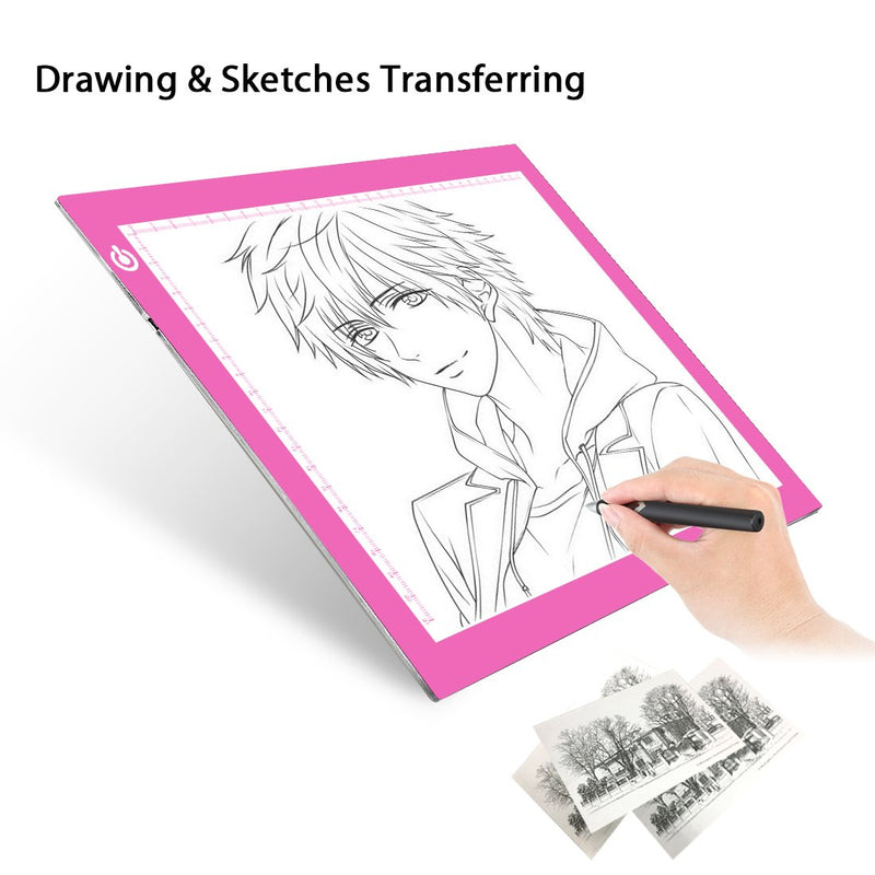 Light Pad Drawing A4 Tracing Light Table NXENTC LED Copy Board Ultra-Thin Display Pad Brightness Adjustable Stencil Artist Art Tracing Tatto Table Pink