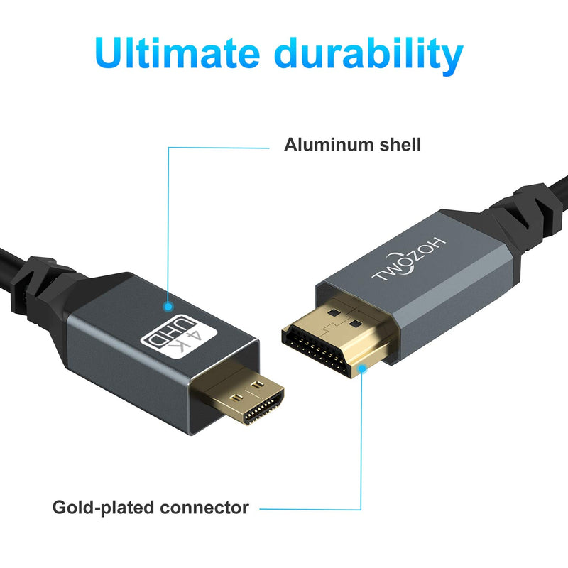 Twozoh Micro HDMI to HDMI Coiled Cable, Coiled Micro HDMI to Full HDMI Cable, Micro HDMI Cable Coiled Support HDMI 2.0, 3D 4K UHD, 1080p (Extend up to 1.5M/5FT)