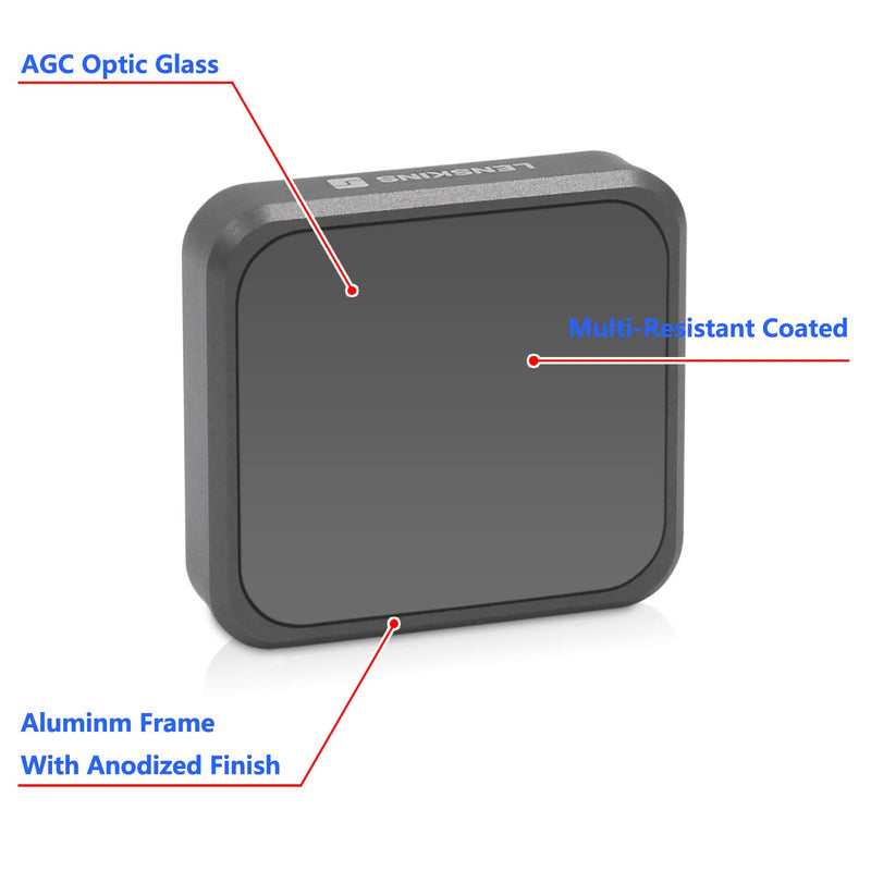 LENSKINS ND8 Filter for GoPro Hero 7 Black/Hero 6 Black/Hero 5 Black, Japanese AGC Optical Glass, 18-Layer Multi-Resistant Coated, Push-on Mounted, Weather-Sealed with Lens Cloth