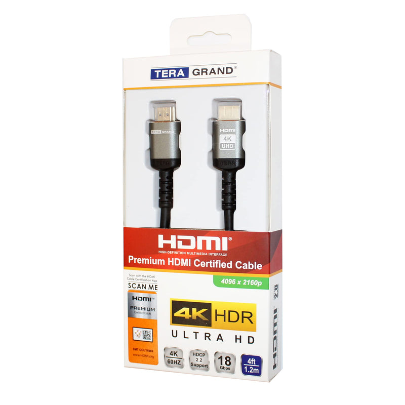 Tera Grand - Premium High Speed HDMI Certified 2.0 Cable with Aluminum housing, Supports 4K HDR Ultra HD, 18 Gbps, 4K 60Hz, 4 Feet 4 ft