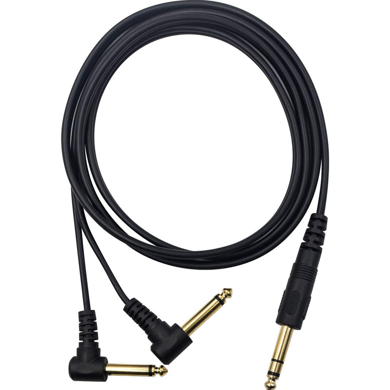 Duttek Guitar Y Cable,5 Feet Gold Plated 6.35mm 1/4" Male TRS Stereo to Dual 2 x 6.35mm 1/4" Male TS Mono 90 Degree Right Angle Y Splitter Audio Cable (635M/2MR)