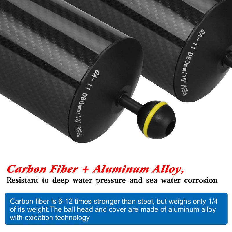 [AUSTRALIA] - Seafrogs Underwater Float Arm 1PCS Carbon Fiber Floating Dual Ball Diving Buoyancy Arm for Underwater Diving Tray Video Light/Strobe (D80mm, 10'', Buoyancy provided 900g) YR-GA-11 