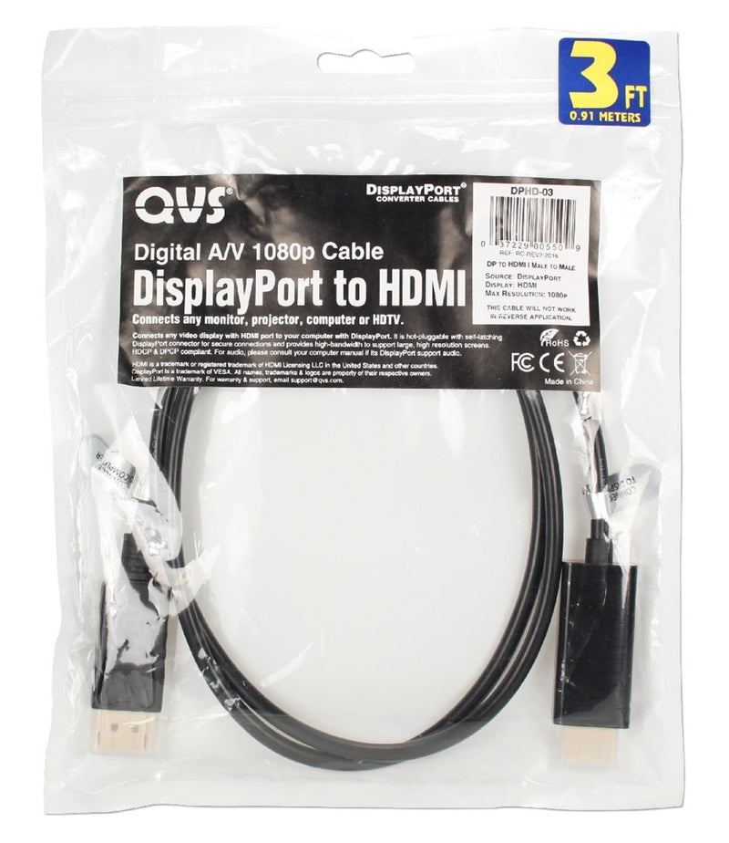 QVS DPHD-06 6' DisplayPort to HDMI Digital Black