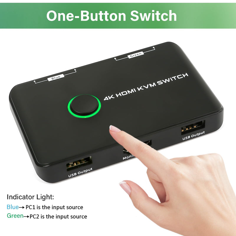 [AUSTRALIA] - 4K@60Hz KVM Switch HDMI 2 Port, HDMI USB Switch for 2 PCs,Sharing Mouse, Keyboard and a Ultra HD Monitor, Including 2 HDMI Cables and 2 USB Cables 