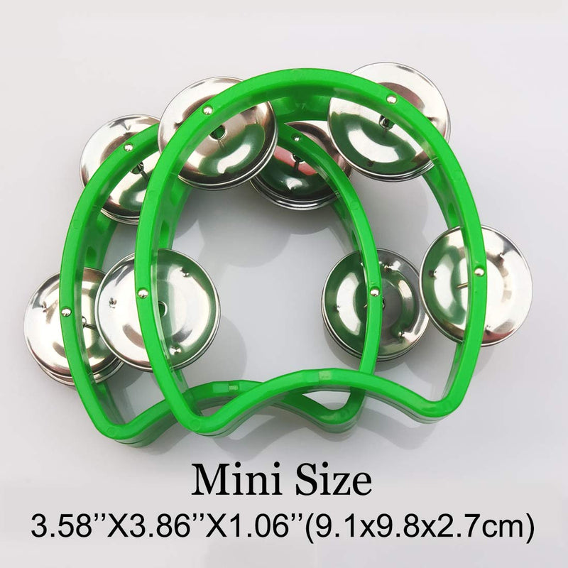 Bealuffe Tambourine Mini Hand Bell Percussion Musical Instrument Small Tambourine (Green 2 Pack) Green 2 Pack