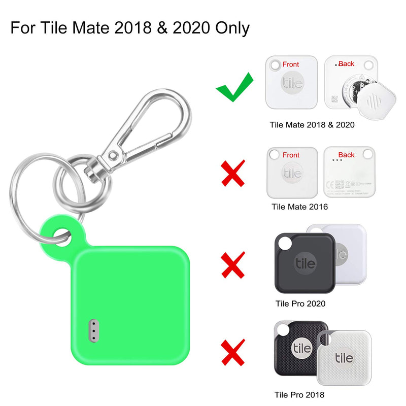 [2 Pack] Fintie Silicone Case with Carabiner Keychain for Tile Mate (2020 & 2018), Anti-Scratch Lightweight Soft Protective Sleeve Skin Cover, Green-Glow Green-Glow in the Dark