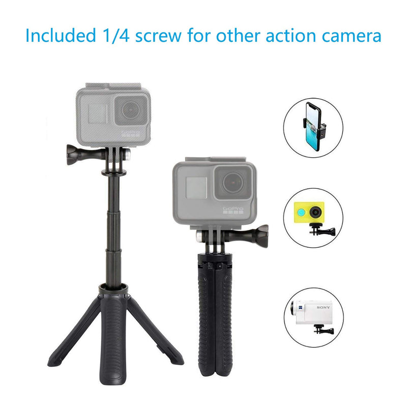 Taisioner Mini Selfie Stick Tripod Kit Two in One Compatible with GoPro AKASO Action Camera and Cell Phone Accessories Black