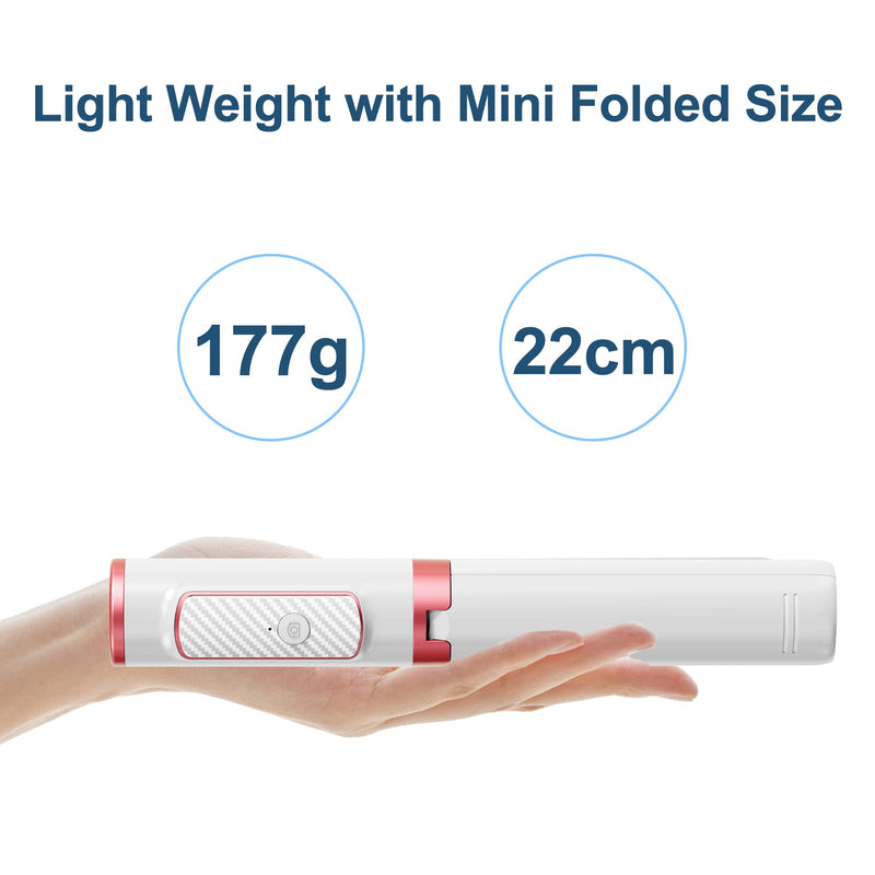 COLOR LIZARD Selfie Stick Tripod, 33" Selfie Stick Tripod with Remote, Aluminum Alloy Phone Tripod, Foldable Travel Tripod Stand 270° Rotation Compatible with iPhone/Android Camera - White & Rose Gold