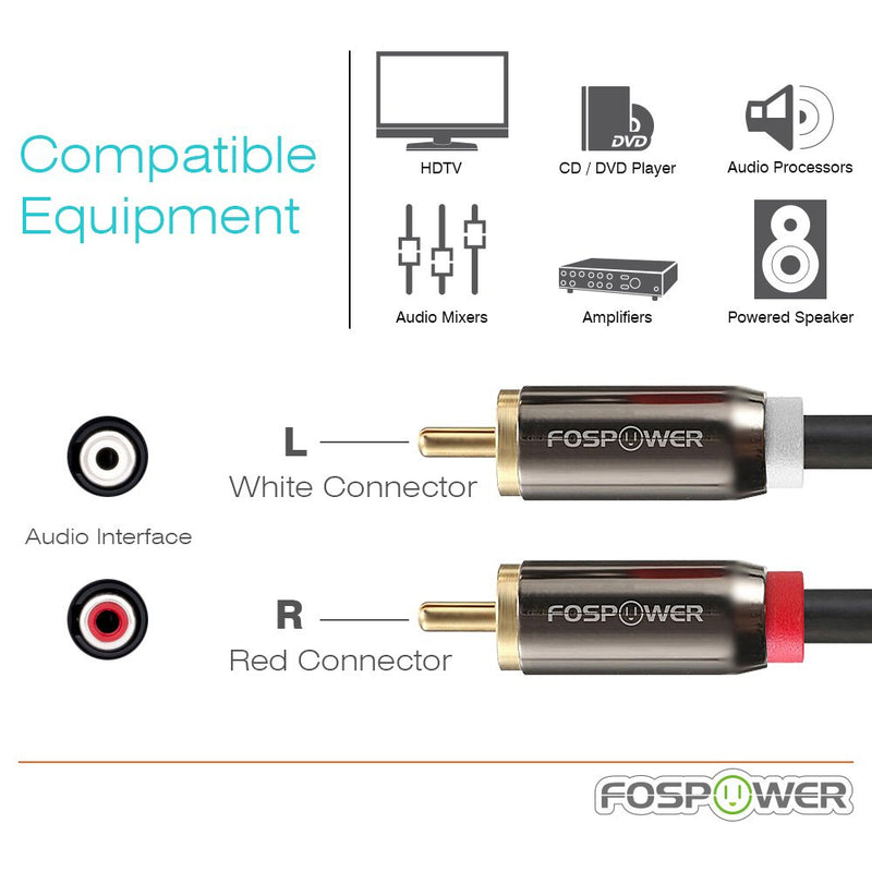 FosPower RCA Y-Adapter (6 Feet), 1 RCA Male to 2 RCA Male Y Splitter Digital Stereo Audio Cable for Subwoofer, Home Theater, Hi-Fi - Dual Shielded | 24K Gold Plated 6 Feet