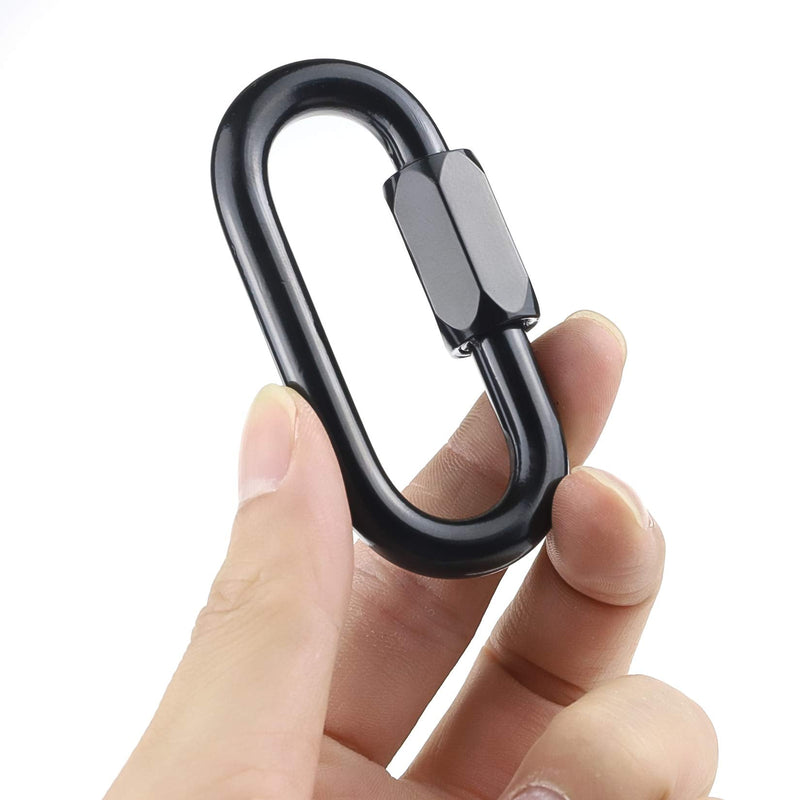 IEBUOBO 304 Threaded Quick Links Stainless Steel Black Screw Chain Links Chain Connectors D Ring Carabiner Clips M5 3/16 Inchs Oval Screw Lock Ring Clasp for Camping/Pet/Ceiling Lamp/Fitness