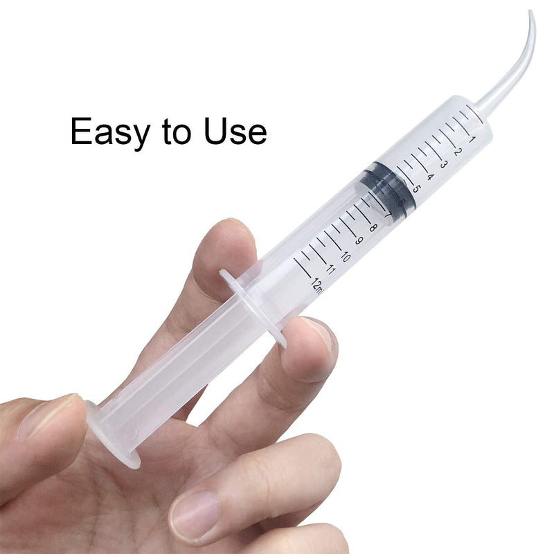Benvo 6 Pack Disposable Dental Syringe 12ml with Curved Tip Dental Irrigation Syringe for Mouthwash Oral Care, Tonsil Stones Squirt Liquid Injection, Oil, Glue, Lab Pet Feeding(With Clear Measurement)