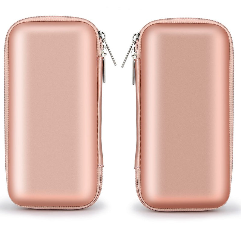 iMangoo Shockproof Carrying Case Hard Protective EVA Case Impact Resistant Travel 12000mAh Bank Pouch Bag USB Cable Organizer Earbuds Sleeve Pocket Accessory Smooth Coating Zipper Wallet Rose Gold