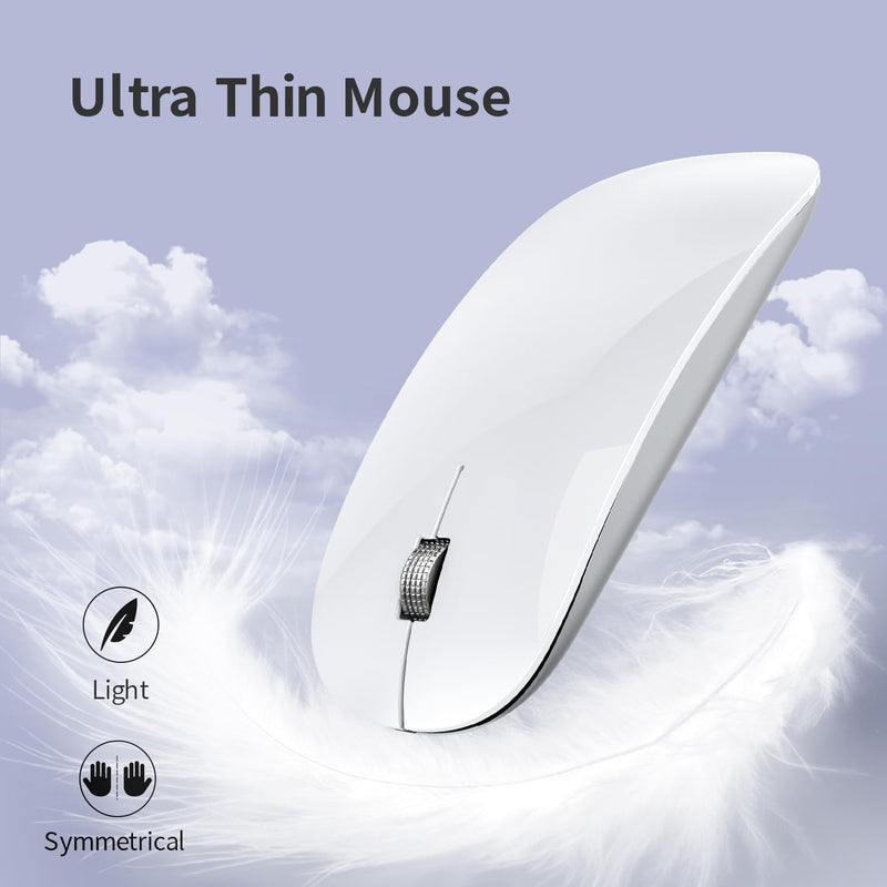 Uiosmuph Wireless Mouse, USB C Rechargeable Computer Mouse, Slim Silent Mice 2.4GHz Optical with USB Nano Receiver and Type C Receiver for Laptop/Mac/PC White