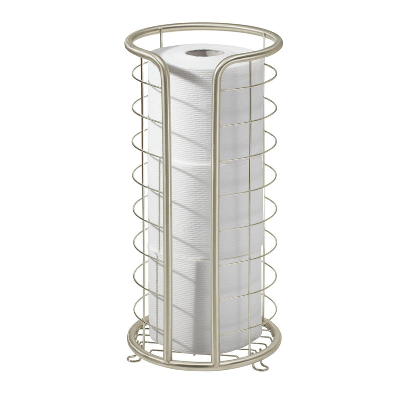 mDesign Metal Free Standing Toilet Paper Organizer Stand, 3 Rolls of Jumbo Toilet Tissue Storage, Bathroom Decor Accessory for Under Sink, Vanity, and Inside Cabinet Shelf, Omni Collection, Satin
