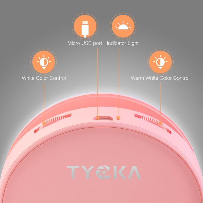 TYCKA Selfie Ring Light, 40 LED Stepless Brightness Control, Independent Dimmable Warm White and Cold White, Clip-on and Rechargeable Design, Ultra-Bright, for iPhone Samsung Sony, Pink