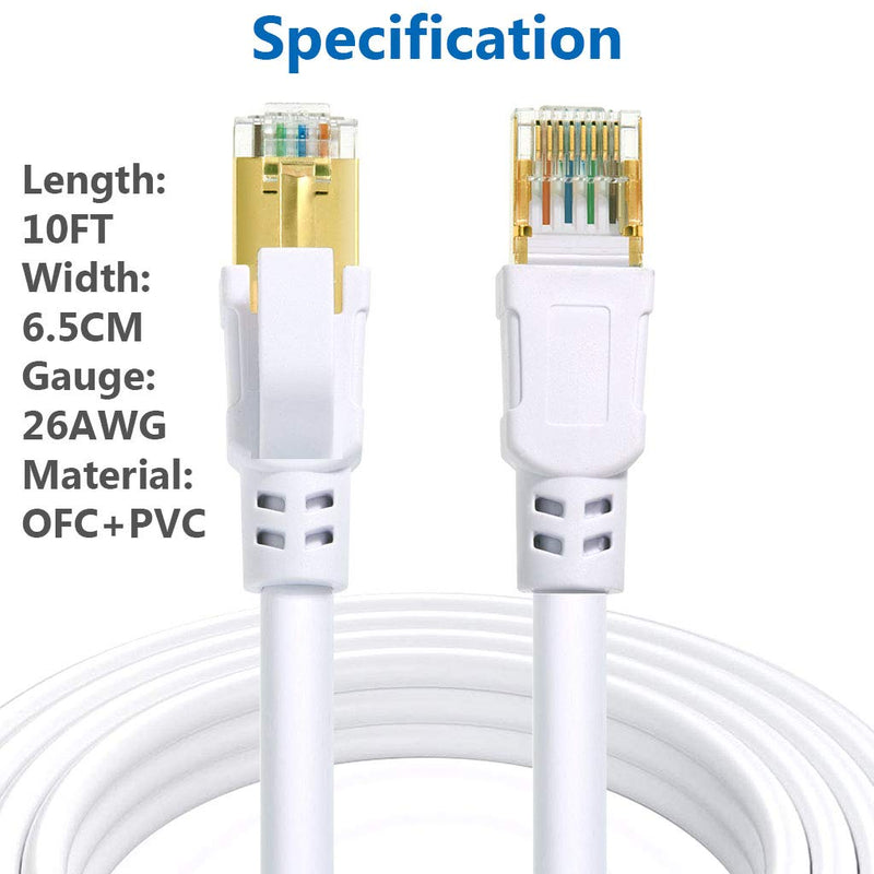 Cat 8 Ethernet Cable 6 ft Internet Network LAN Patch Cable Cord High Speed 2000Mhz 40Gbps RJ45 Cables for Gaming, Xbox, PS5, PS4, Modem, Router, Outdoor Compatible for Cat7/Cat6a/Cat5e Network Cat8 6FT