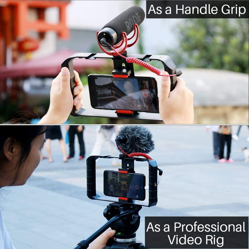 U Rig Pro Phone Smartphone Video Rig,Video Stabilizer Handle Grip Tripod Mount with Cold Shoe for Filmmaking Case Compatible with Phone 11 Pro Max XS Max X 8 7 6 Plus Pro Samsung