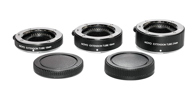 Movo MT-SE47 3-Piece AF Chrome Macro Extension Tube Set for Sony a9, a6500, a6300, a7s II, a7R II, a5100, a3500, a6000, a5000, a7, a7R, NEX Series (E-Mount) Mirrorless Cameras