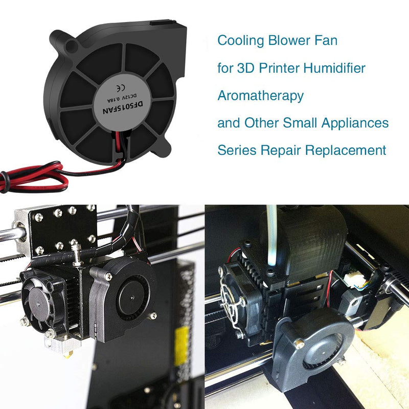 5015 Brushless Cooling Fan 4PCS 3D Printer Blower DC 12V Fans 50x50x15mm Fan for Hotend Extruder Heat Sinks with 2 Pin Terminal and Other Small Appliances Series Repair Replacement(12V 0.18A) 12V(5015)