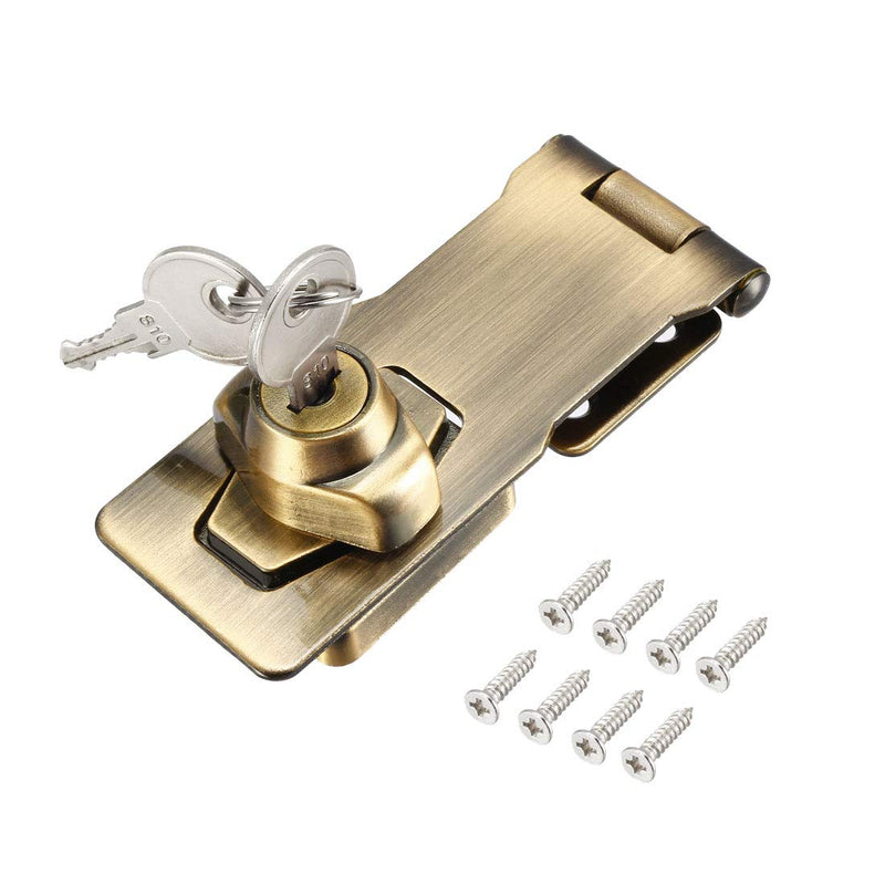 uxcell Keyed Hasp Lock 135mm Twist Knob Keyed Locking Hasp for Door Cabinet Keyed Alike Bronze Tone