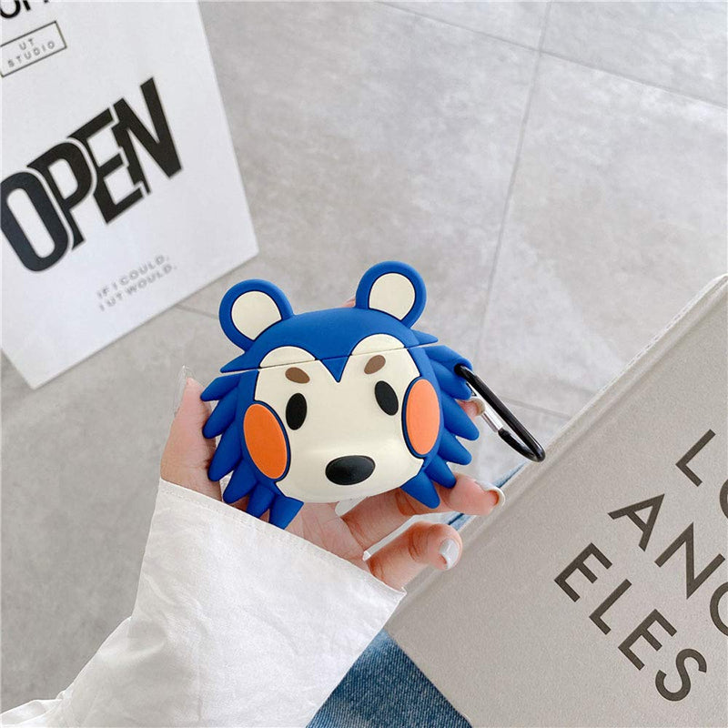 TOUBN Wireless Charging Air pods Case, 3D Cute Hedgehog Animal Design Earphone Skin, Soft Silicone Shockproof Waterproof Cover Compatible for Airpods 1/2, Creative Protector with Keychain Airpods 1, 2