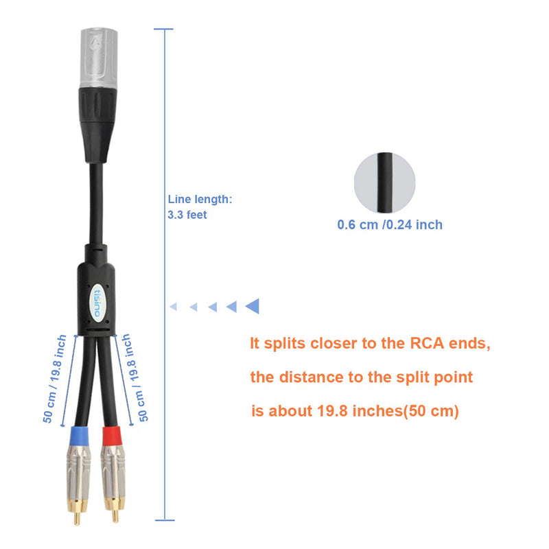 [AUSTRALIA] - TISINO 2 RCA to XLR Male Y Splitter Cable, Unbalanced Dual RCA Male to 1 XLR Splitter Duplicator Lead Y-Cable Adapter - 3.3 feet 3 feet 