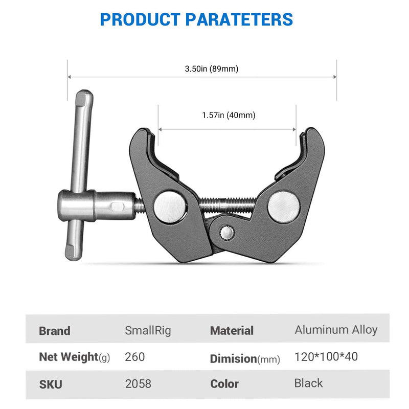 SmallRig Super Clamp(2 Pack) Magic Arm Clamp for DJI Ronin, Camera Monitor, LED Light 2058