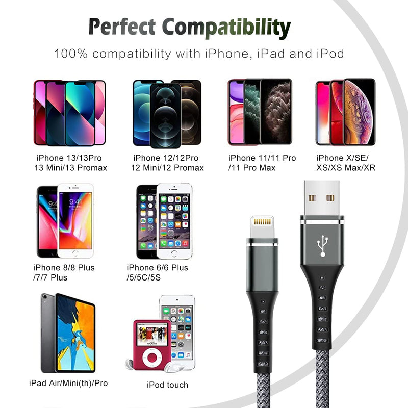 [AUSTRALIA] - [Apple MFi Certified] iPhone Charger Fast Charging 3-Pack 3FT Lightning Cable Nylon Braided iPhone Charger Cord Compatible with iPhone 14 13 12 11 Pro Max XR XS X 8 7 6 Plus SE iPad and More 3FT 