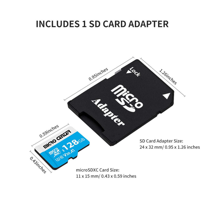 Micro Center Premium 128GB microSDXC Card, Nintendo-Switch Compatible Micro SD Card, UHS-I C10 U3 V30 4K UHD Video A1 Flash Memory Card with Adapter (128GB)