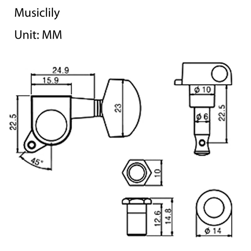 Musiclily Pro 3x3 Sealed Guitar Tuners Tuning Pegs Keys Machine Heads Set for Les Paul Style Electric or Acoustic Guitar, Big Button Chrome