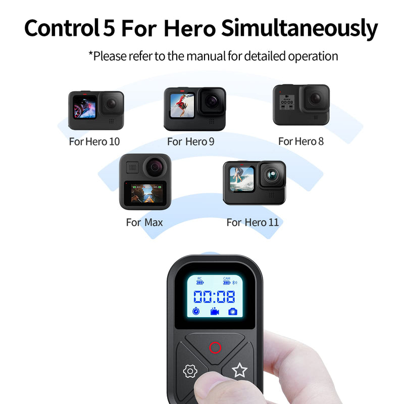 Smart Wireless Remote Control for GoPro - Camera Controller for GoPro Hero 11 Hero 10 Hero 9 Hero 8 MAX LED Display Magnet Charger Port Wrist Strap for Go Pro Accessories Black