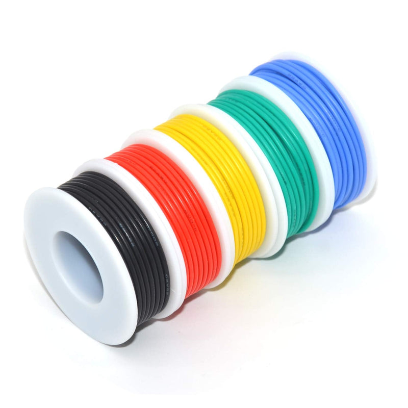24 awg Silicone Electrical Wire Cable 5 Colors (30ft Each) 24Gauge Hookup Wires kit Stranded Tinned Copper Wire Flexible and Soft for DIY 24awg-Stranded