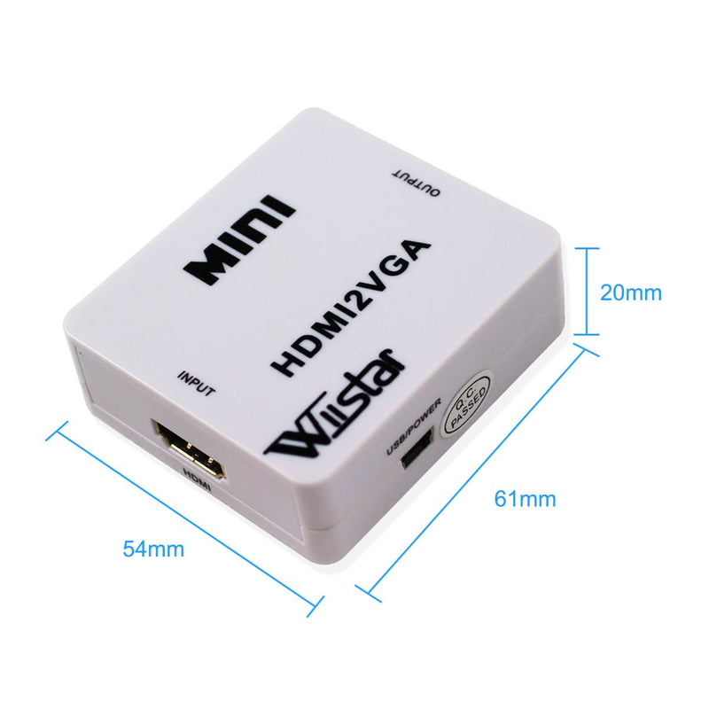 Mini HDMI to VGA Converter 1080P Audio Video Signal Output HDMI2VGA Converter for PS3 XBOX360 Blu-ray DVD Set-top Boxes PC Laptop to HDTV Projector White