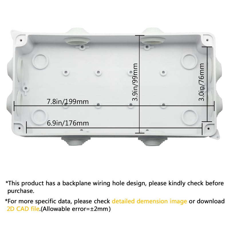 [AUSTRALIA] - LeMotech ABS Plastic Dustproof Waterproof IP65 Junction Box Universal Electrical Project Enclosure White 7.9 x 3.9 x 2.8 inch (200 x 100 x 70 mm) 7.9" x 3.9" x 2.8" 