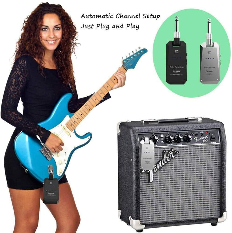 [AUSTRALIA] - Getaria Wireless Guitar Transmitter Receiver Set 5.8GH Wireless Guitar System 4 Channels for Electric Guitar Bass (Silver/Black) 5.8GHz Silver/black 