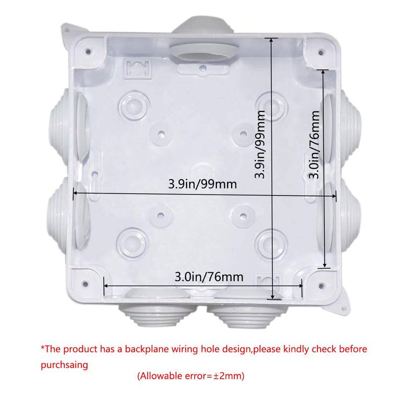 [AUSTRALIA] - Junction Box, Zulkit ABS Plastic Dustproof Waterproof IP65 Universal Electrical Boxes Project Enclosure White 3.9 x 3.9 x 2.8 inch(100 x 100 x 70mm) 3.9" x 3.9" x 2.8" With Holes 