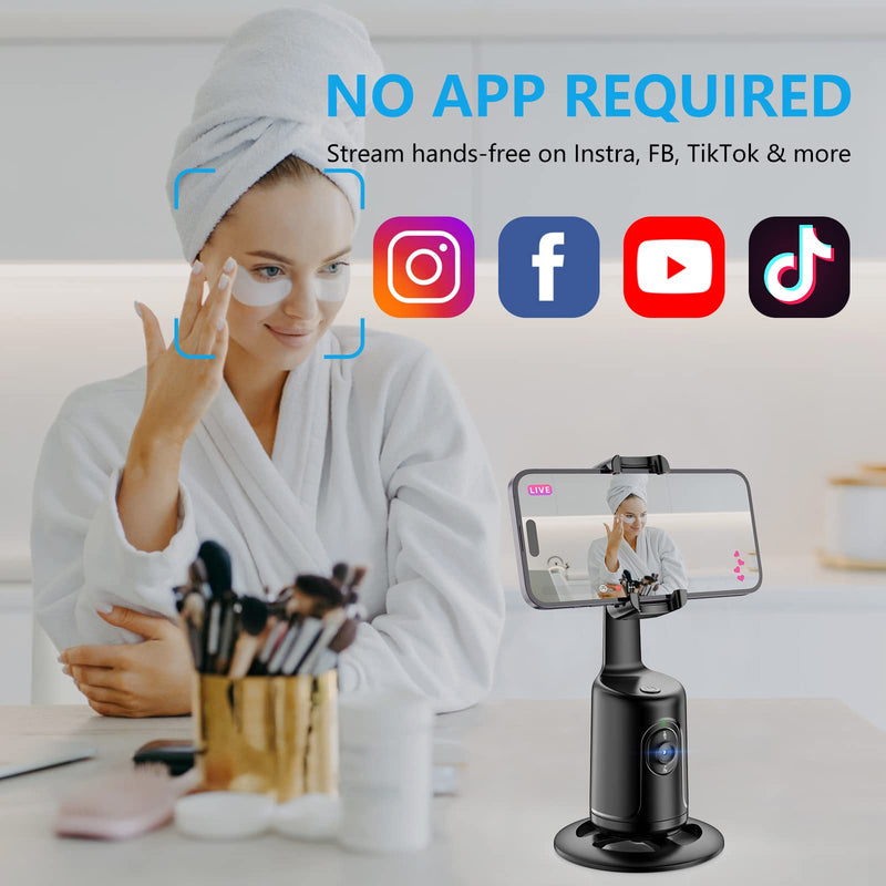 [AUSTRALIA] - Auto Face Tracking Tripod, No App, 360° Rotation Face Body Phone Camera Mount 3000mAh Rechargeable Battery Gesture Control, Smart Shooting Holder for Vlog, Streaming, Video, Tiktok- Black 
