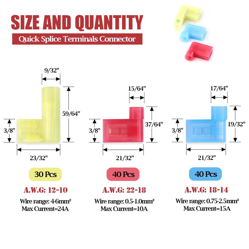 Hilitchi 110pcs 22-18 18-14 12-10 Gauge Nylon Flag Spade Female Insulated Quick Disconnects Electrical Crimp Terminals Connector Assortment Set