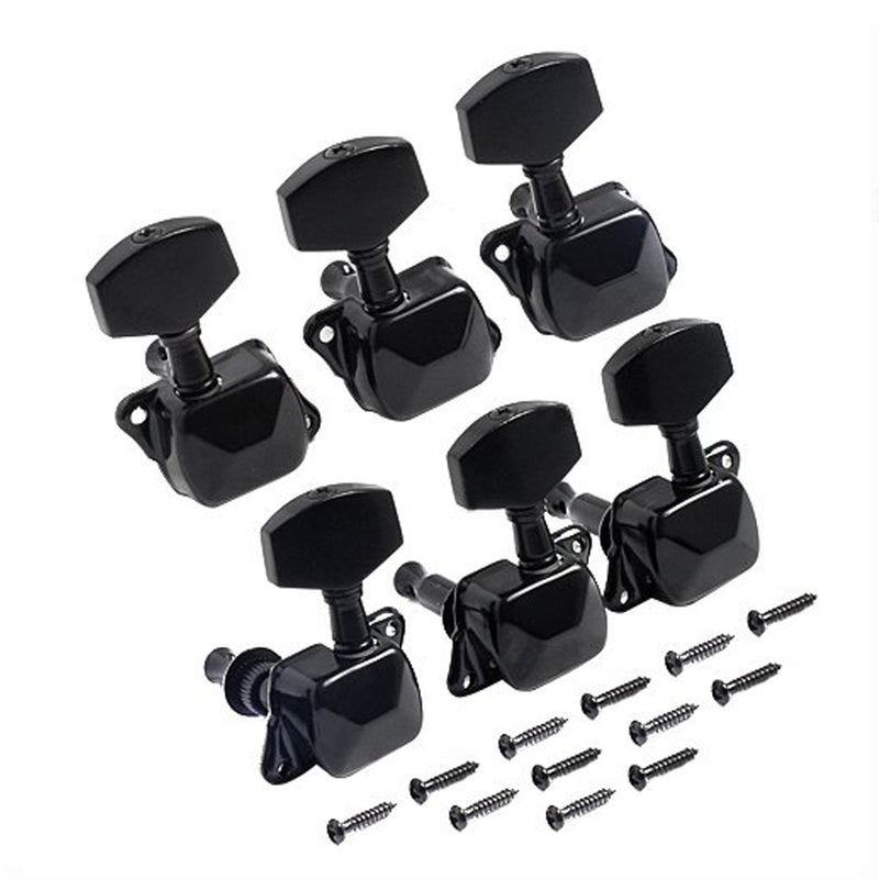 Musiclily 3+3 Semiclosed Guitar Tuners 3L3R String Tuning Pegs Keys Machine Heads Set for Epiphone Les Paul Electric Guitar or Acoustic Guitar, Black Big Button Black