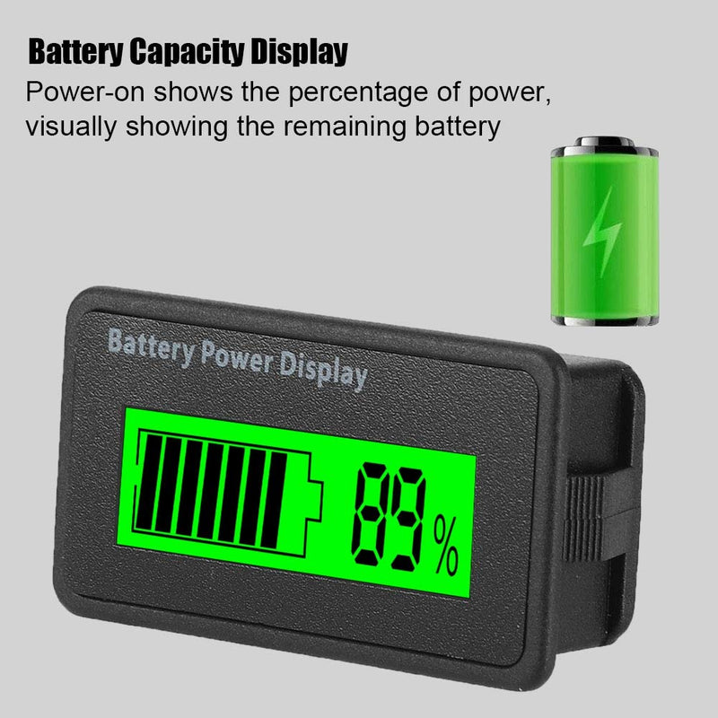 Universal Battery Capacity Indicator Tester Voltmeter with LCD Display, 12-48V Battery Power Display with Reverse Connection Protection(Green) green