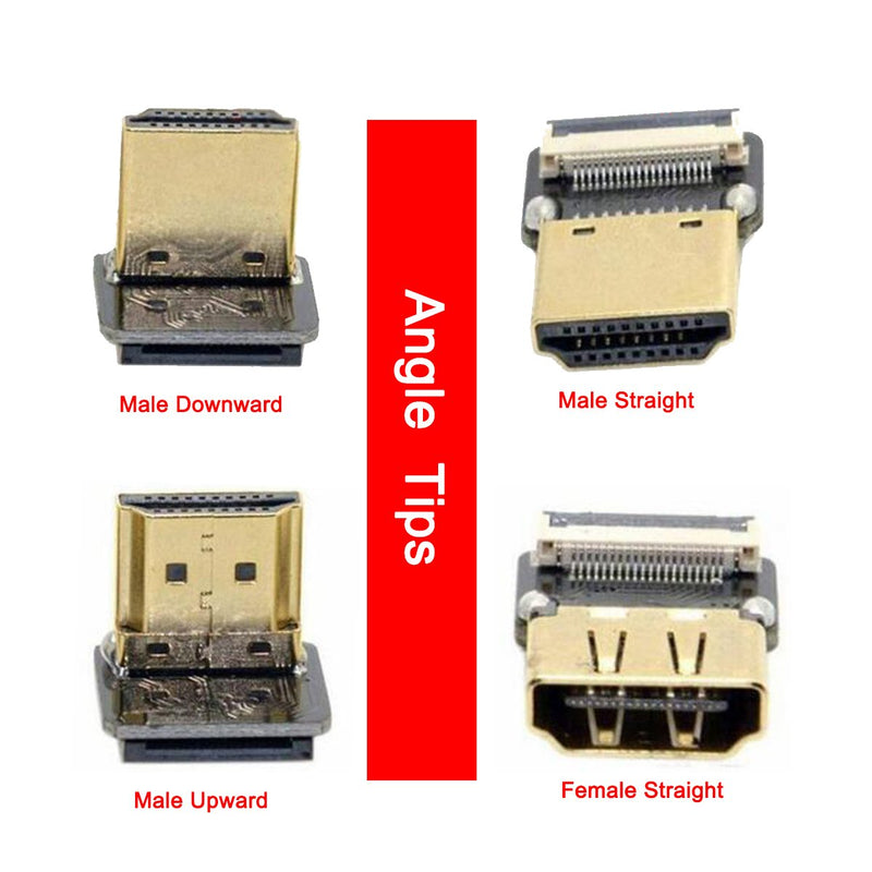 FPV HDMI Cable, Kework 20cm FPV HDMI Slim Flat Cable, 90 Degree Downward Standard HDMI Male Interface to 90 Degree Downward Standard HDMI Male Interface for RED BMCC FS7 C300 (Double Downward) Double Downward