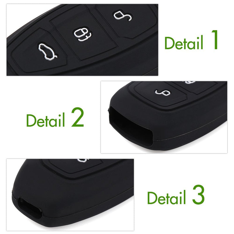 AndyGo Silicone Smart Key Cover Protector Holder Fit for Ford Mondeo Focus 3 MK3 ST Kuga Fiesta Escape Ecosport Titanium 3 Buttons Black
